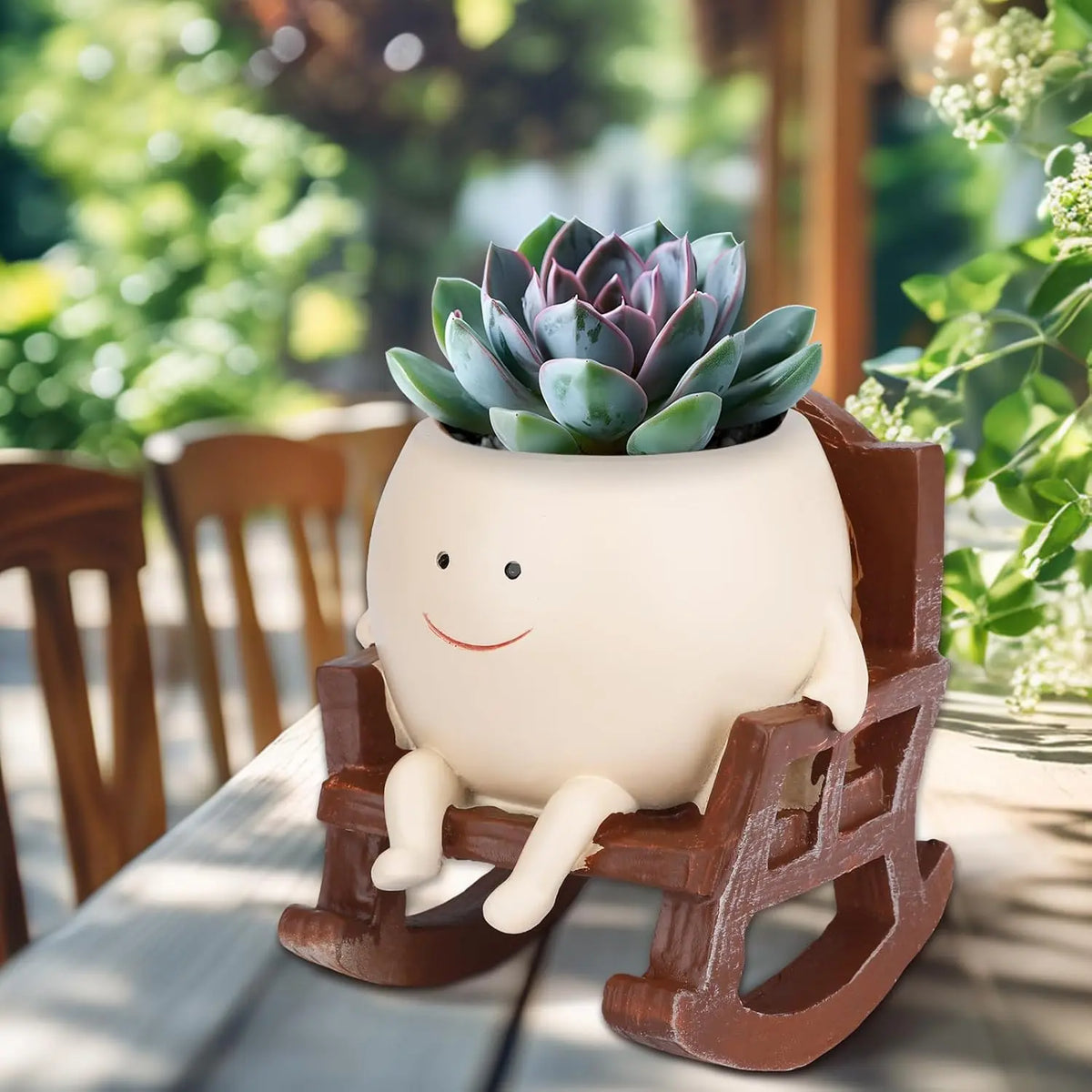 【Summervibes】1Pc/2Pcs/3Pcs Smily Face Rocking Chair Planter Pots with Drainage Hole, Cute Resin Flower Head Succulent Planters for Indoor Plants, Gift Ideai for Mother Birthday Christmas