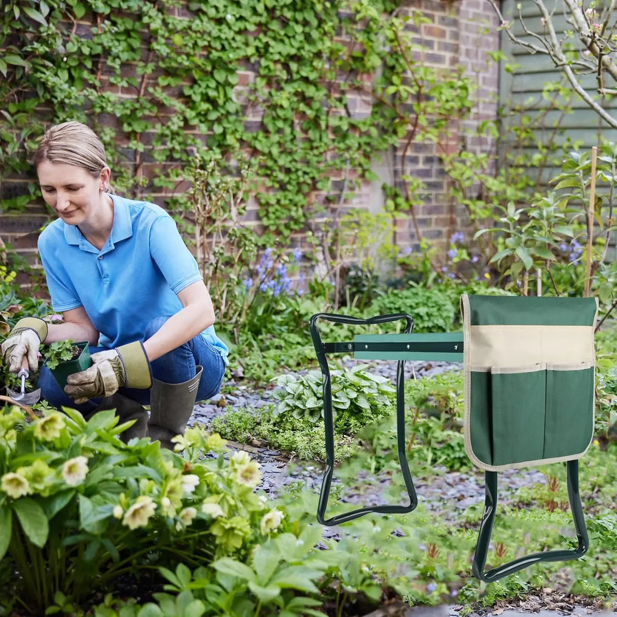 The Garden Helper, Garden Tools for Kneeling/Sitting with a Tool Kit, 2-In-1 Garden Kneeler Gifts for Your Family, Green Smart Gardening Summervibes