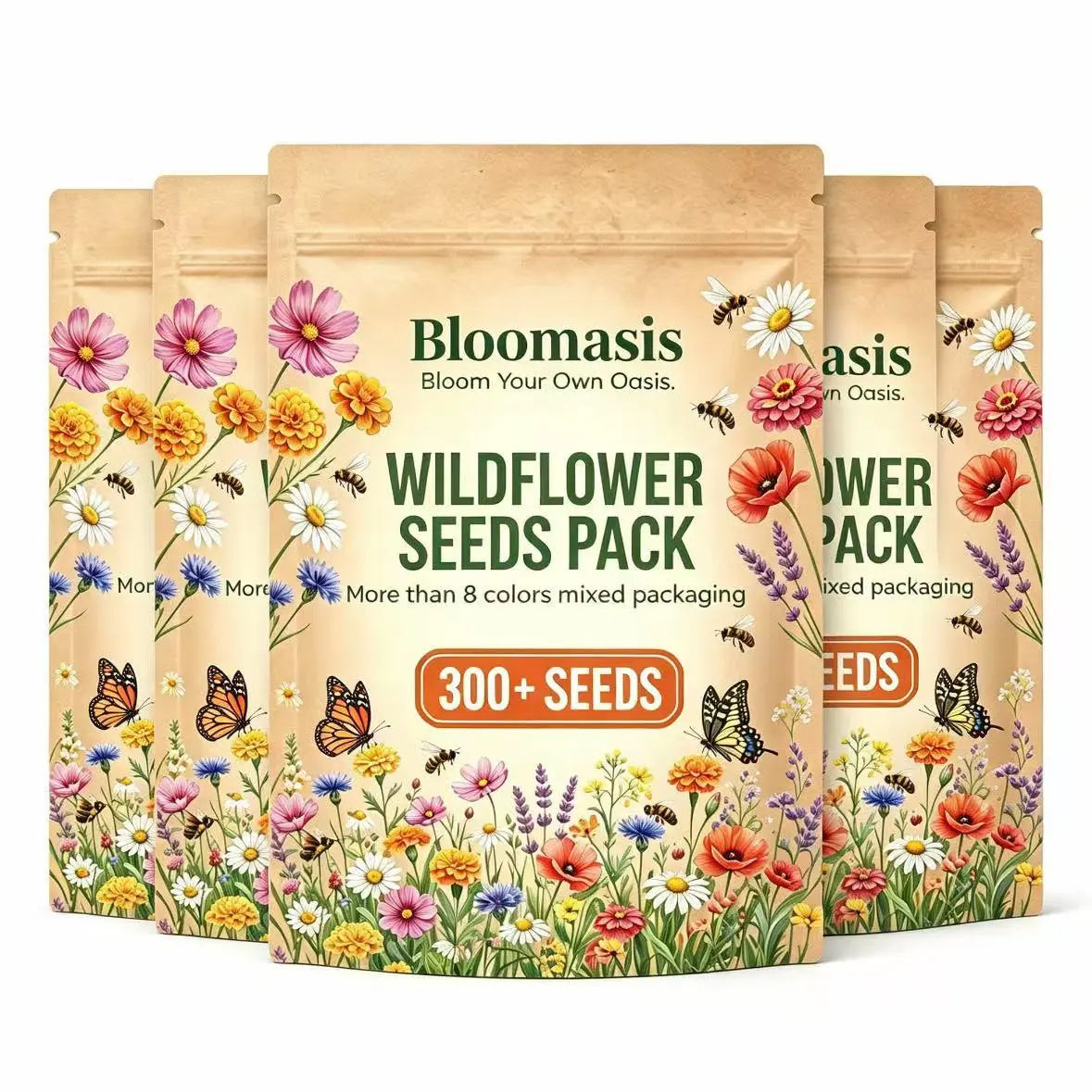 Bloomasis Premium Wildflower Seed Mix - 300+ Easy-To-Grow Outdoor Ornamental Modern Flowers Seeds - Attracts Pollinators - Low Maintenance Grow Flowers for Home Backyard, Balcony Planters, Instant Meadow
