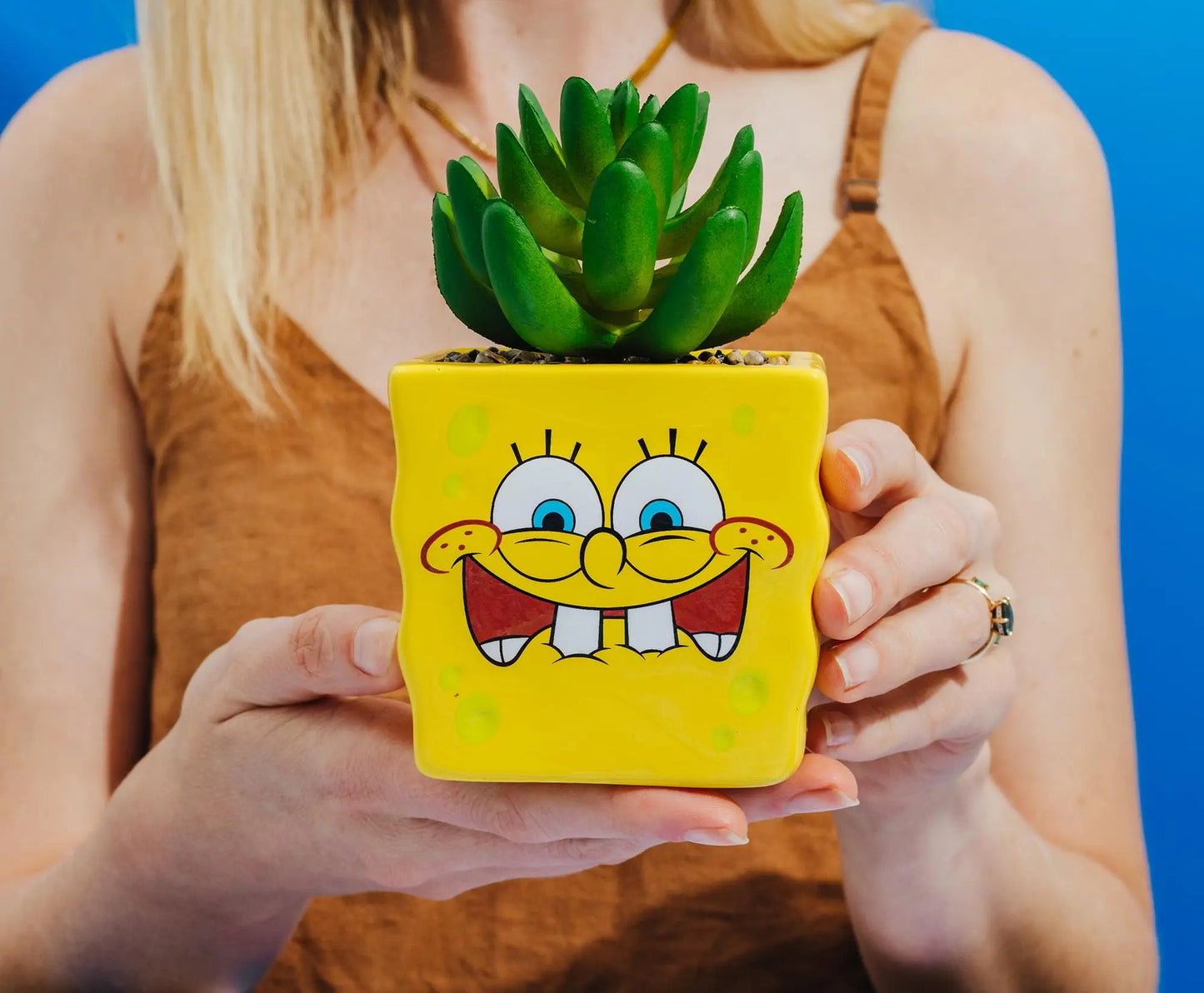 Nickelodeon Spongebob Squarepants Face Mini Planter with Artificial Succulent