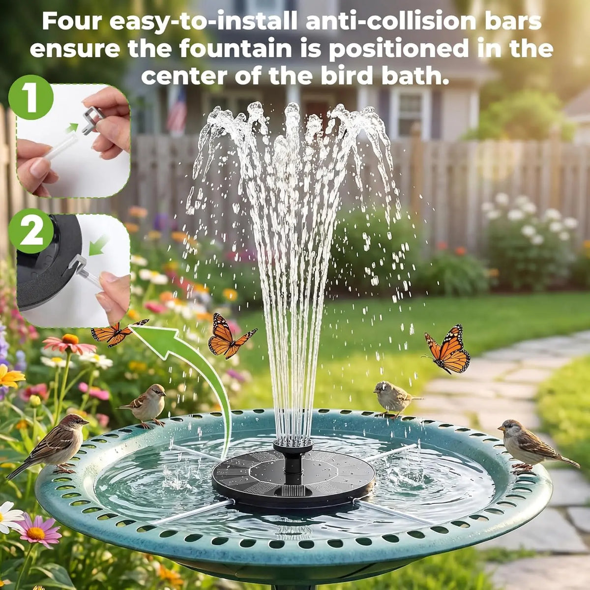 JNOEC Solar Fountain, Solar Bird Bath Fountains Pump with 6 Nozzles, 2026 Upgraded Free Standing Floating Solar Powered Water Fountain Pump for Bird Bath, Garden, Pond, Pool and Outdoor