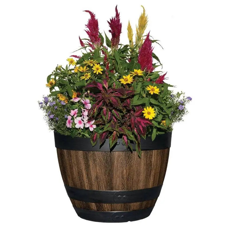 20 In. Reedley Large Kentucky Walnut Brown Resin Wine Barrel Planter (20 In. D X 14.5 In. H)