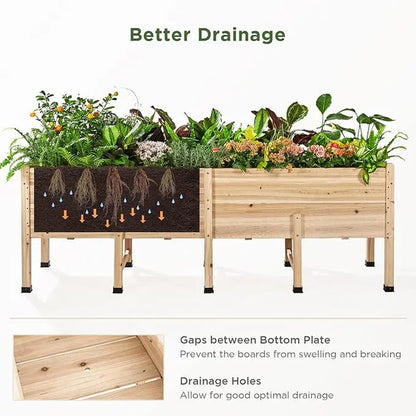 [Brandday][Memorialday] AMERLIFE 4X2/6X2/7X2 FT Wooden Raised Garden Bed, Elevated Planter Box Outdoors for Deep Rooted Plants, Ideal for Balcony, Patio, Easy Assembly