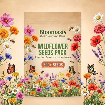 Bloomasis Premium Wildflower Seed Mix - 300+ Easy-To-Grow Outdoor Ornamental Modern Flowers Seeds - Attracts Pollinators - Low Maintenance Grow Flowers for Home Backyard, Balcony Planters, Instant Meadow