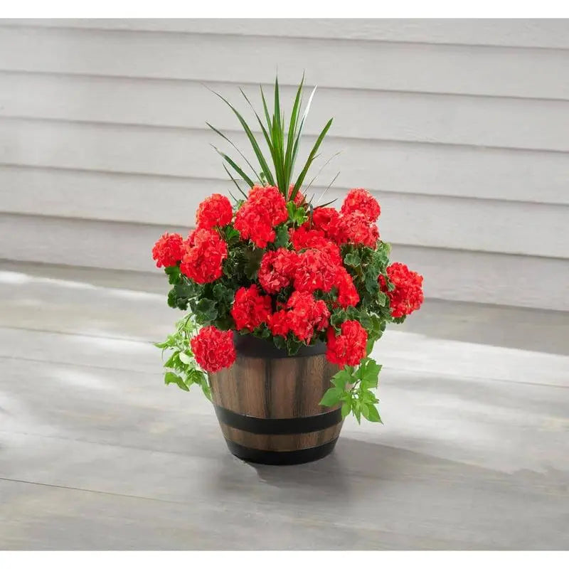 20 In. Reedley Large Kentucky Walnut Brown Resin Wine Barrel Planter (20 In. D X 14.5 In. H)