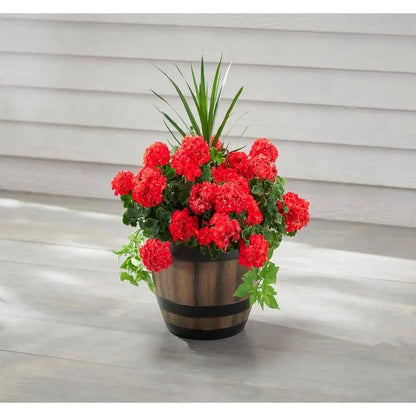 20 In. Reedley Large Kentucky Walnut Brown Resin Wine Barrel Planter (20 In. D X 14.5 In. H)