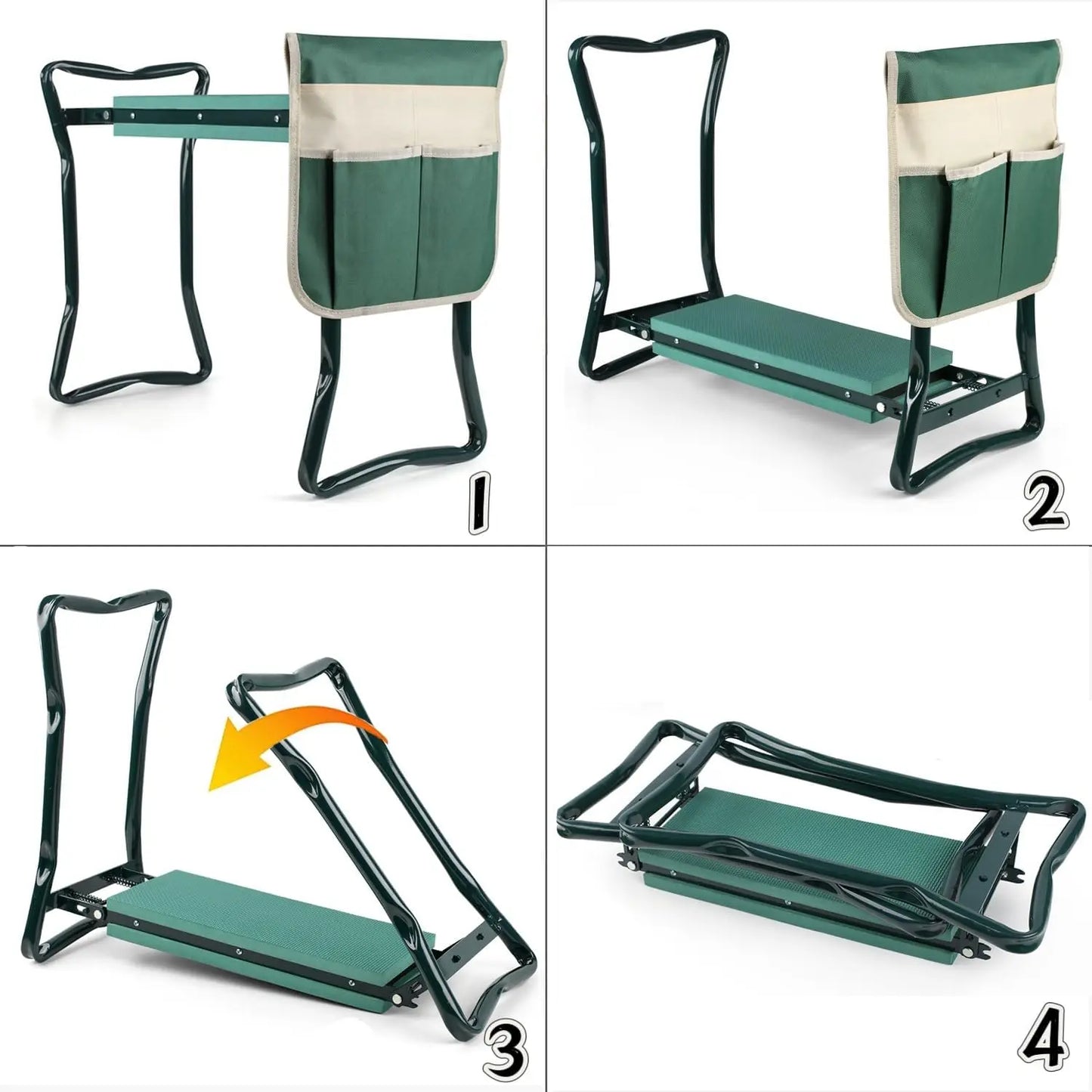 The Garden Helper, Garden Tools for Kneeling/Sitting with a Tool Kit, 2-In-1 Garden Kneeler Gifts for Your Family, Green Smart Gardening Summervibes