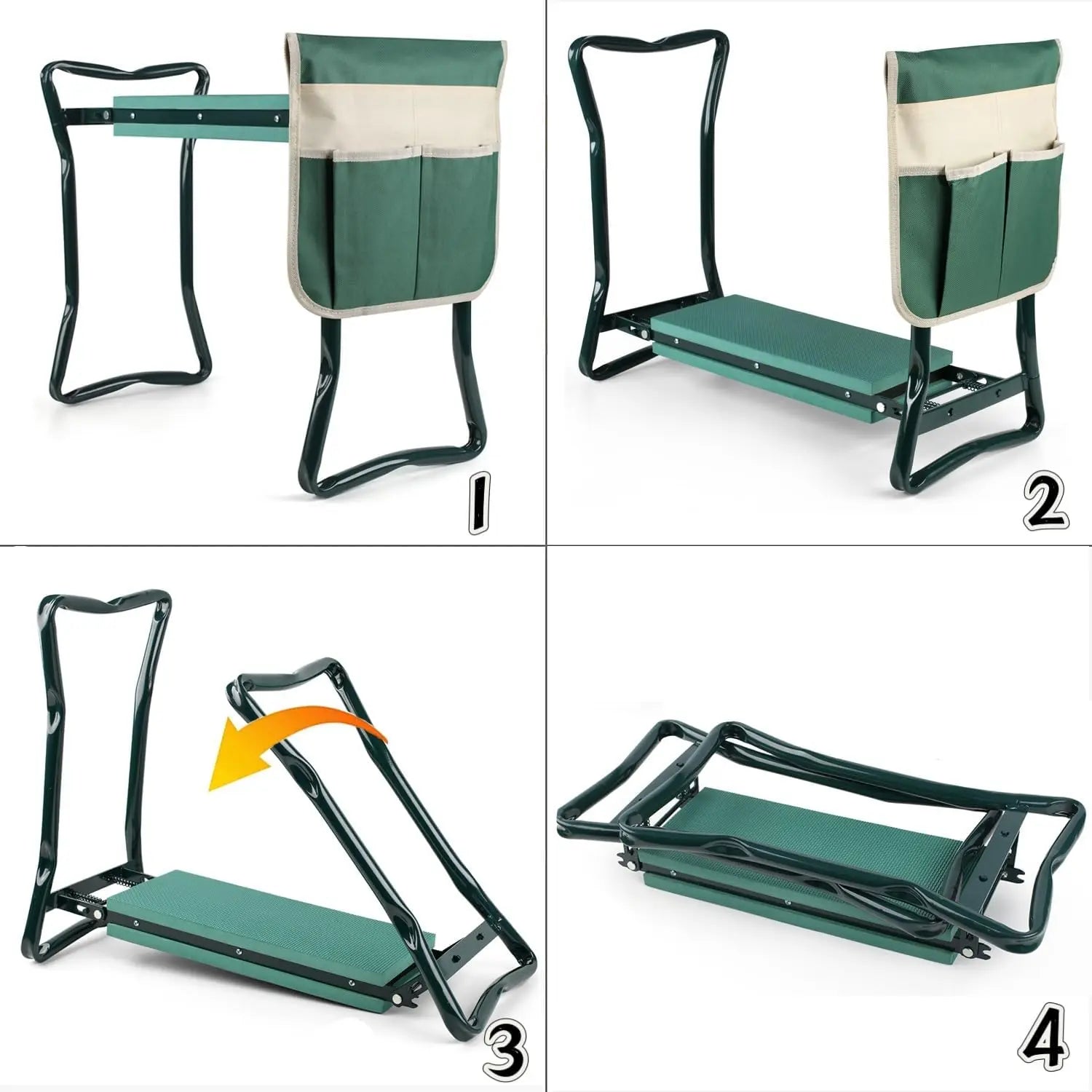 The Garden Helper, Garden Tools for Kneeling/Sitting with a Tool Kit, 2-In-1 Garden Kneeler Gifts for Your Family, Green Smart Gardening Summervibes