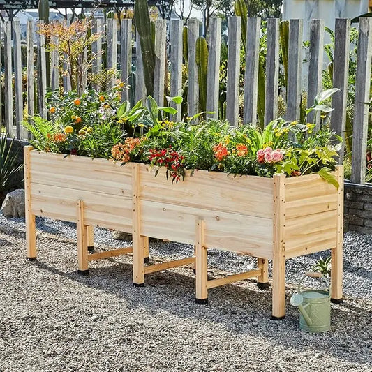 [Brandday][Memorialday] AMERLIFE 4X2/6X2/7X2 FT Wooden Raised Garden Bed, Elevated Planter Box Outdoors for Deep Rooted Plants, Ideal for Balcony, Patio, Easy Assembly