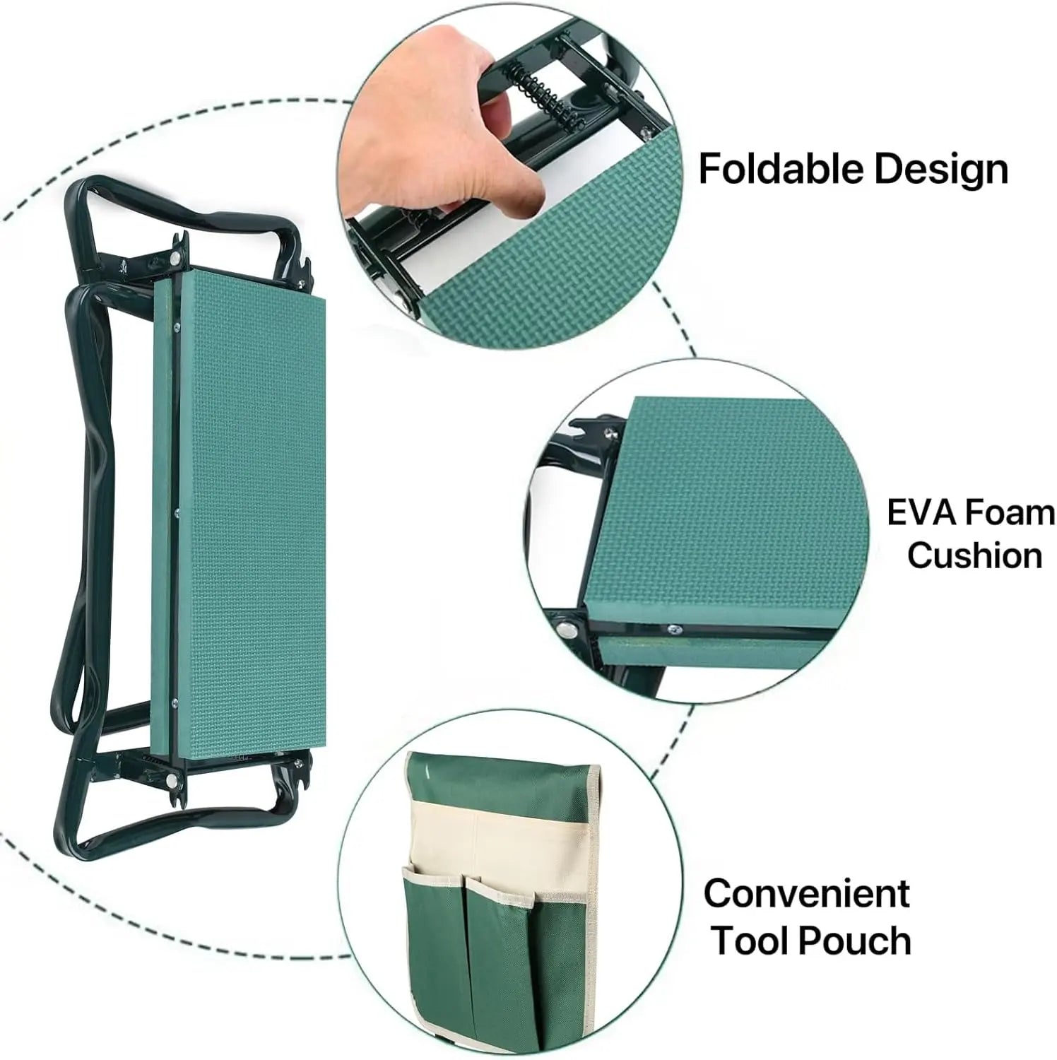 The Garden Helper, Garden Tools for Kneeling/Sitting with a Tool Kit, 2-In-1 Garden Kneeler Gifts for Your Family, Green Smart Gardening Summervibes