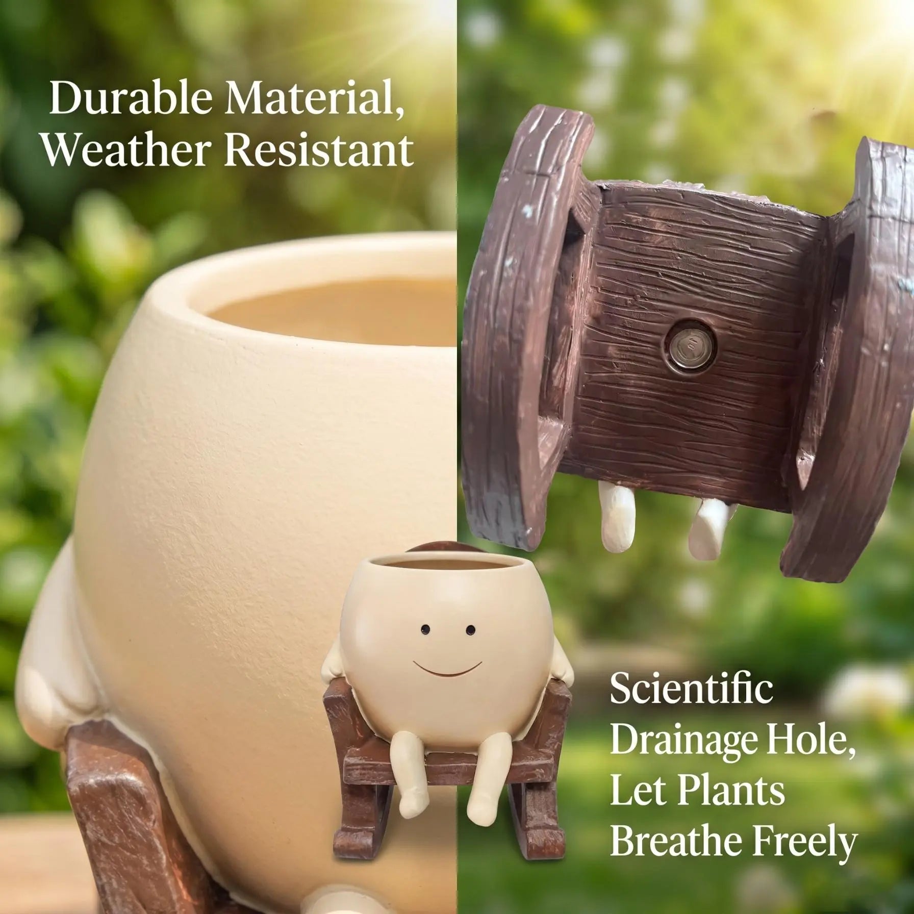 【Summervibes】1Pc/2Pcs/3Pcs Smily Face Rocking Chair Planter Pots with Drainage Hole, Cute Resin Flower Head Succulent Planters for Indoor Plants, Gift Ideai for Mother Birthday Christmas