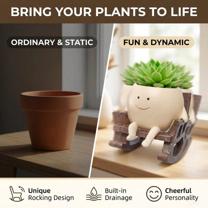【Summervibes】1Pc/2Pcs/3Pcs Smily Face Rocking Chair Planter Pots with Drainage Hole, Cute Resin Flower Head Succulent Planters for Indoor Plants, Gift Ideai for Mother Birthday Christmas