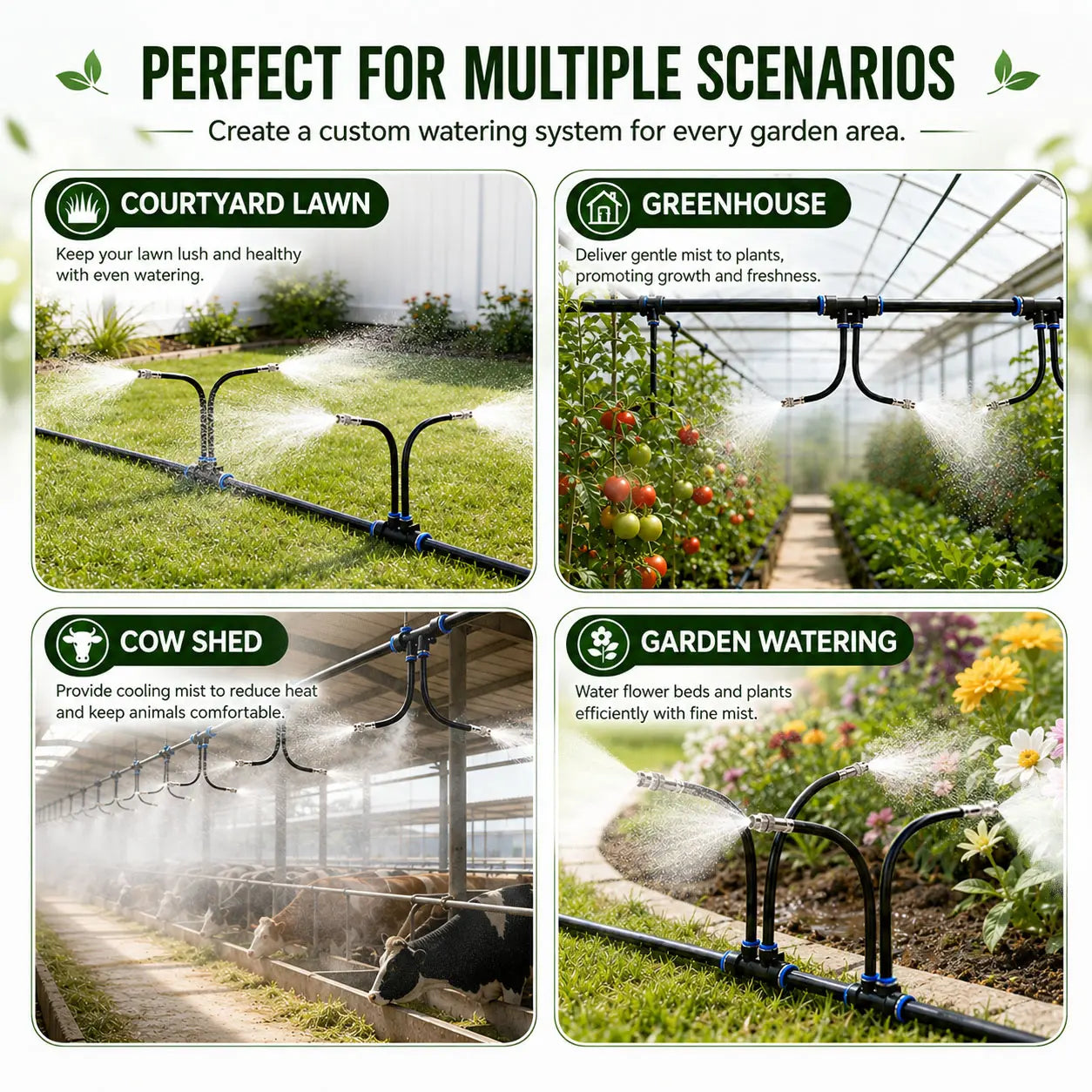 50FT/75FT/100FT Dual Spray Head Drip Irrigation System | 30 Adjustable Copper Nozzles | 12Mm Large Flow Automatic Watering Kit for Garden, Lawn, Greenhouse, Yard & Potted Plants,,Summervibes