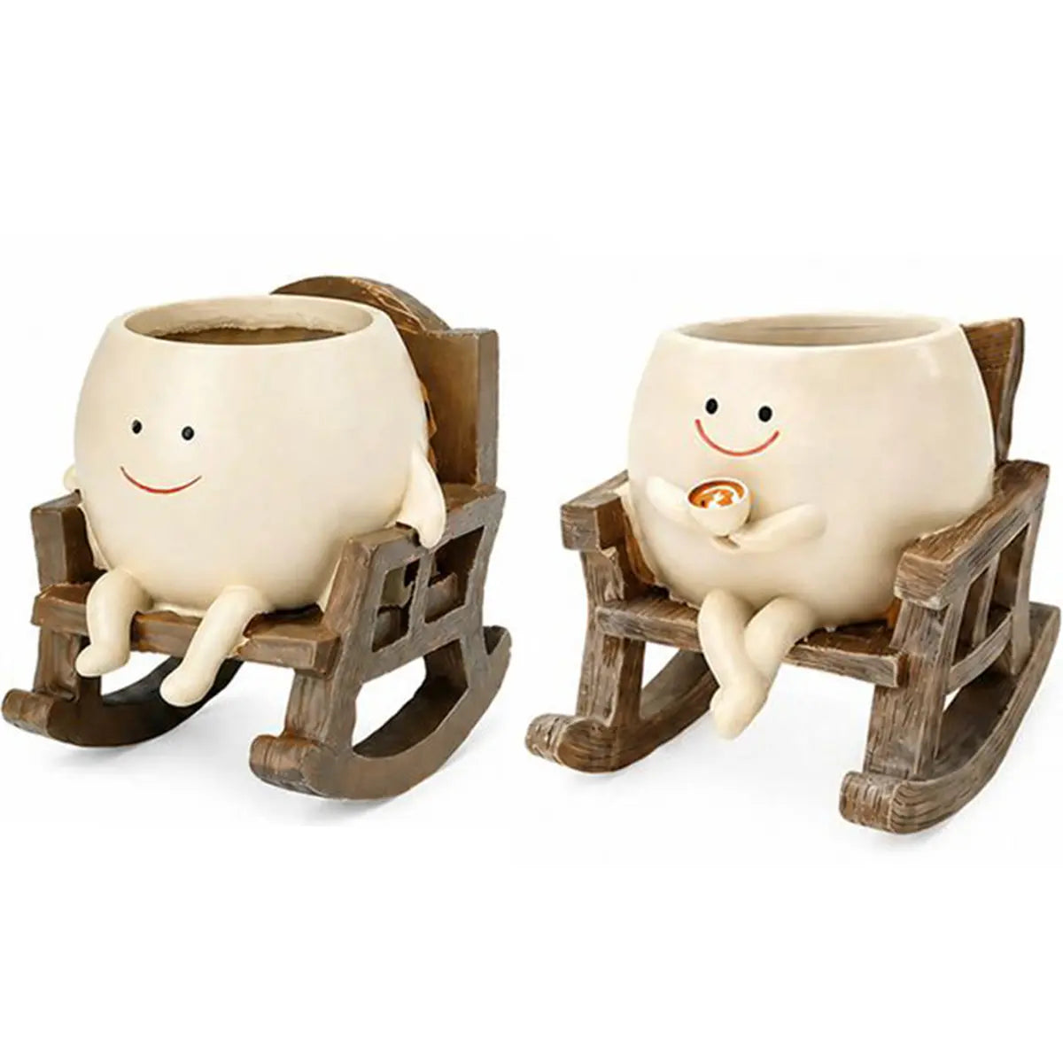 【Summervibes】1Pc/2Pcs/3Pcs Smily Face Rocking Chair Planter Pots with Drainage Hole, Cute Resin Flower Head Succulent Planters for Indoor Plants, Gift Ideai for Mother Birthday Christmas