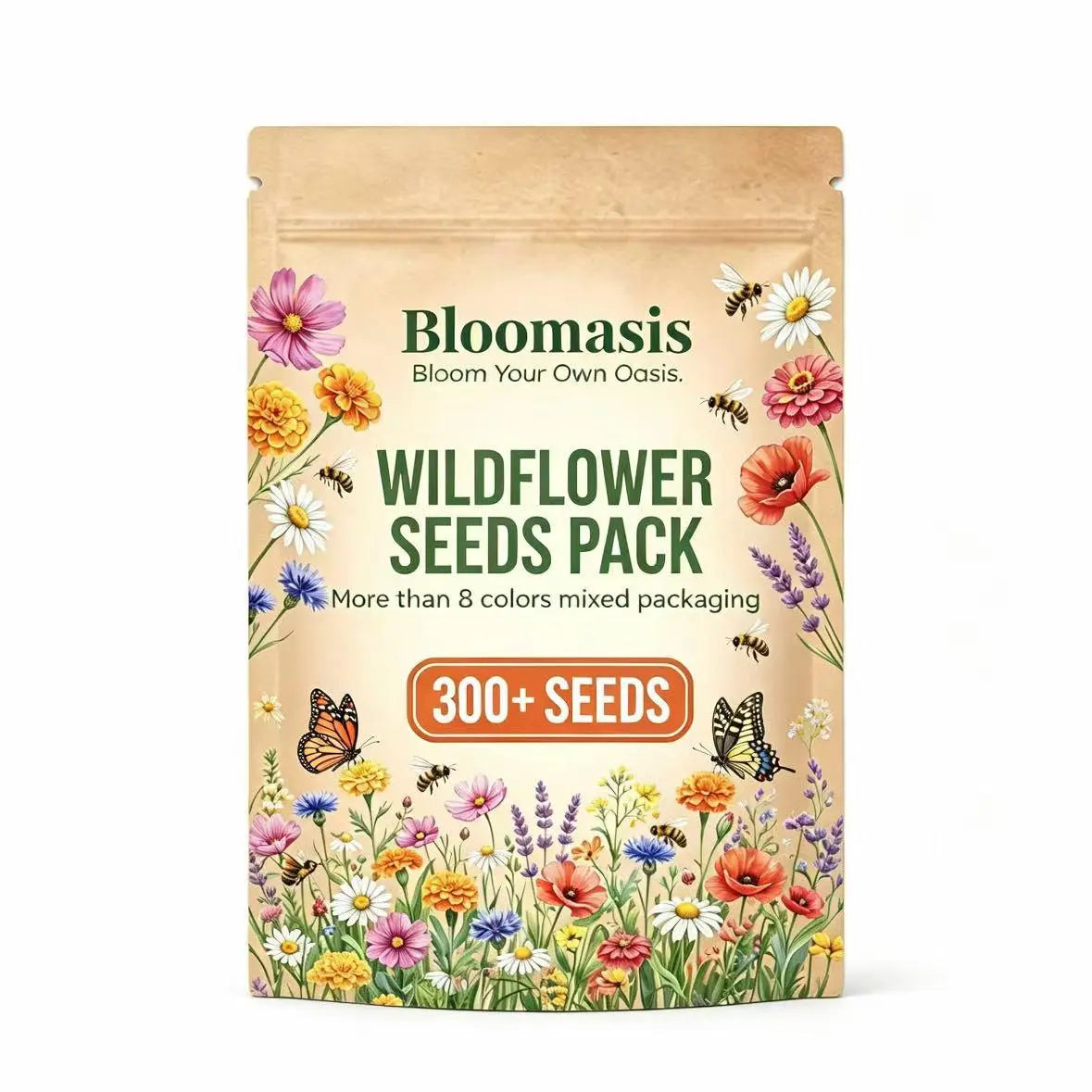 Bloomasis Premium Wildflower Seed Mix - 300+ Easy-To-Grow Outdoor Ornamental Modern Flowers Seeds - Attracts Pollinators - Low Maintenance Grow Flowers for Home Backyard, Balcony Planters, Instant Meadow