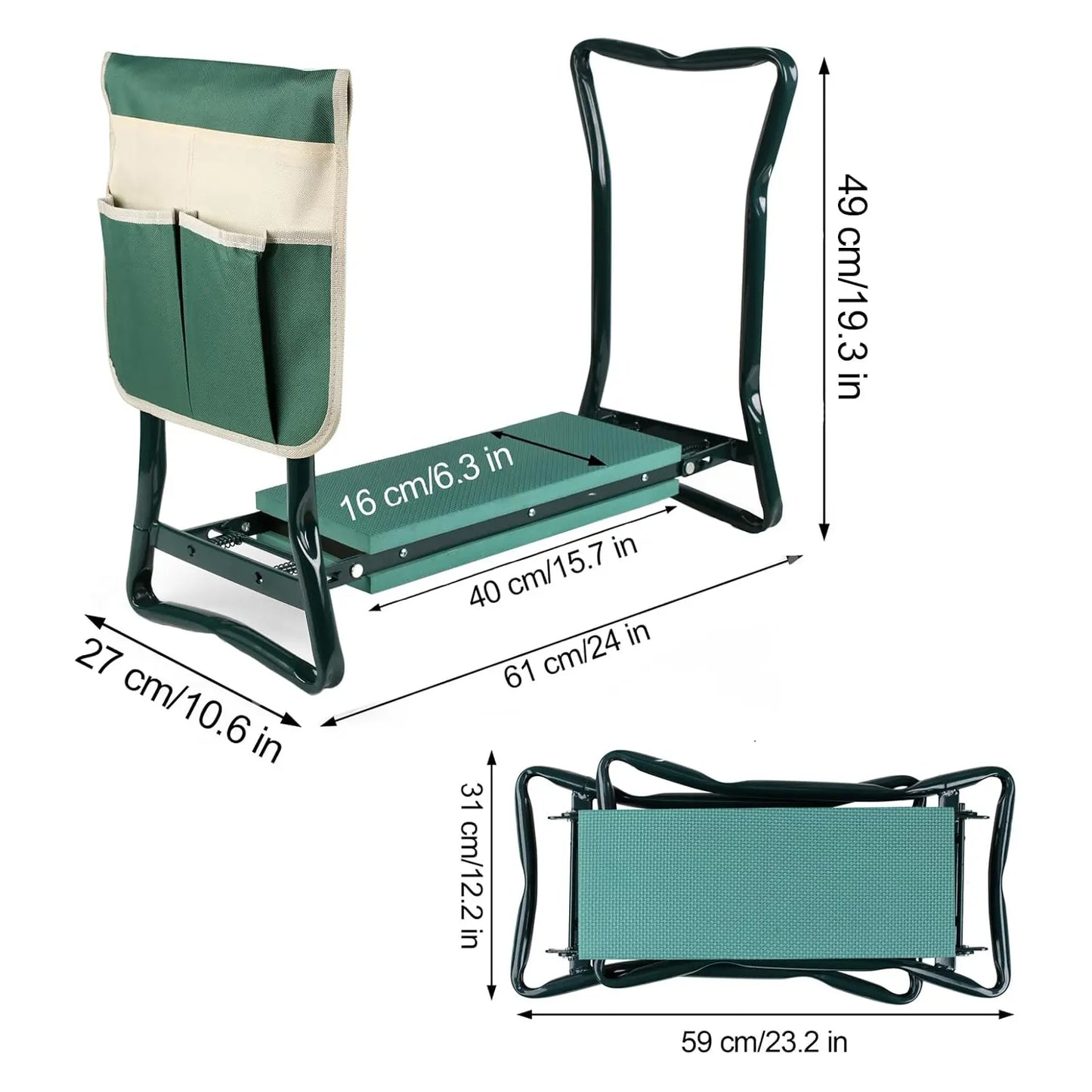 The Garden Helper, Garden Tools for Kneeling/Sitting with a Tool Kit, 2-In-1 Garden Kneeler Gifts for Your Family, Green Smart Gardening Summervibes