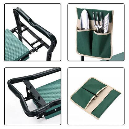 The Garden Helper, Garden Tools for Kneeling/Sitting with a Tool Kit, 2-In-1 Garden Kneeler Gifts for Your Family, Green Smart Gardening Summervibes