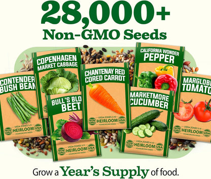 55 Variety Survival Seed Vault 28,000+ Heirloom Non-Gmo Vegetable Seeds for Planting, High Germination, Emergency Food Supply,Year-Round Garden Starter Kit,Gift for Gardeners (55 Varieties)