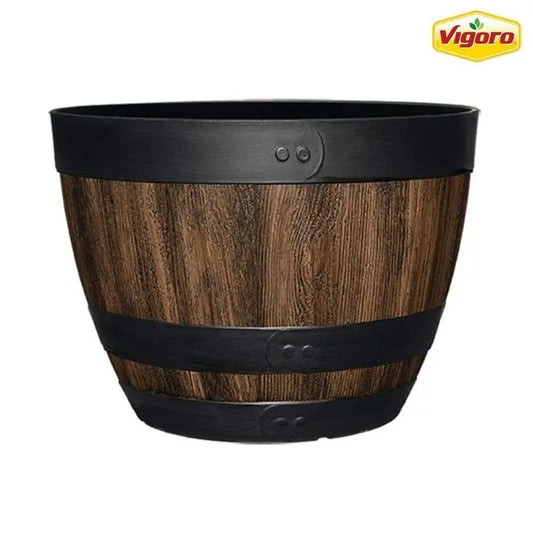 20 In. Reedley Large Kentucky Walnut Brown Resin Wine Barrel Planter (20 In. D X 14.5 In. H)
