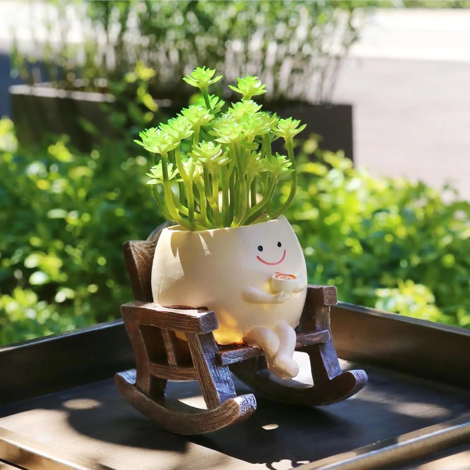 【Summervibes】1Pc/2Pcs/3Pcs Smily Face Rocking Chair Planter Pots with Drainage Hole, Cute Resin Flower Head Succulent Planters for Indoor Plants, Gift Ideai for Mother Birthday Christmas