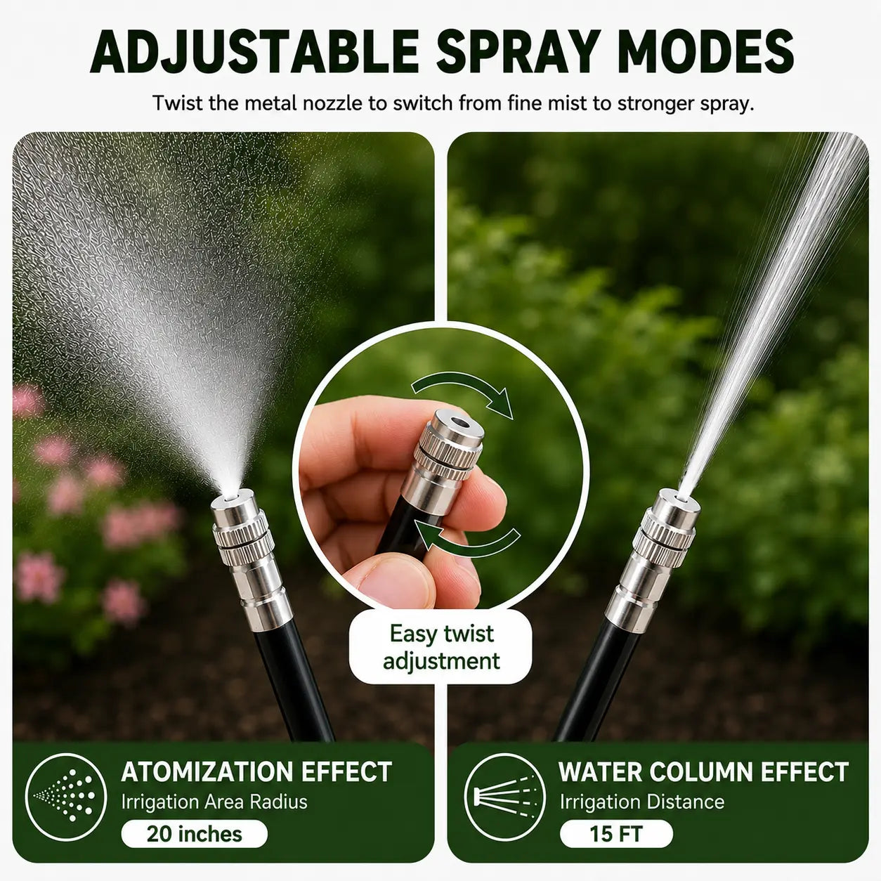 50FT/75FT/100FT Dual Spray Head Drip Irrigation System | 30 Adjustable Copper Nozzles | 12Mm Large Flow Automatic Watering Kit for Garden, Lawn, Greenhouse, Yard & Potted Plants,,Summervibes