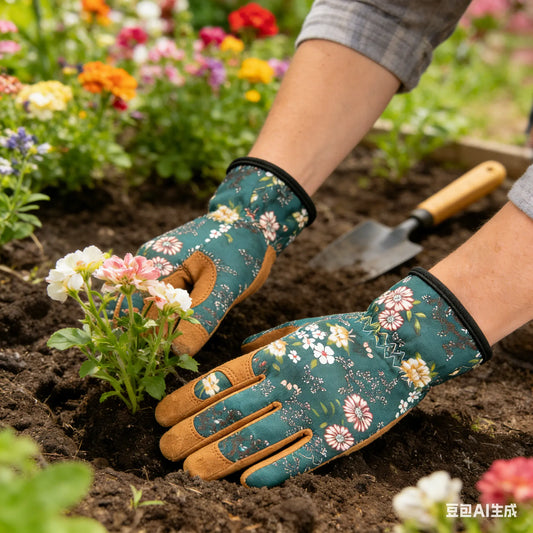 1 Pair Green Floral Gardening Gloves - Comfortable & Durable Gloves for Planting, Yard Care and More