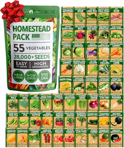 55 Variety Survival Seed Vault 28,000+ Heirloom Non-Gmo Vegetable Seeds for Planting, High Germination, Emergency Food Supply,Year-Round Garden Starter Kit,Gift for Gardeners (55 Varieties)