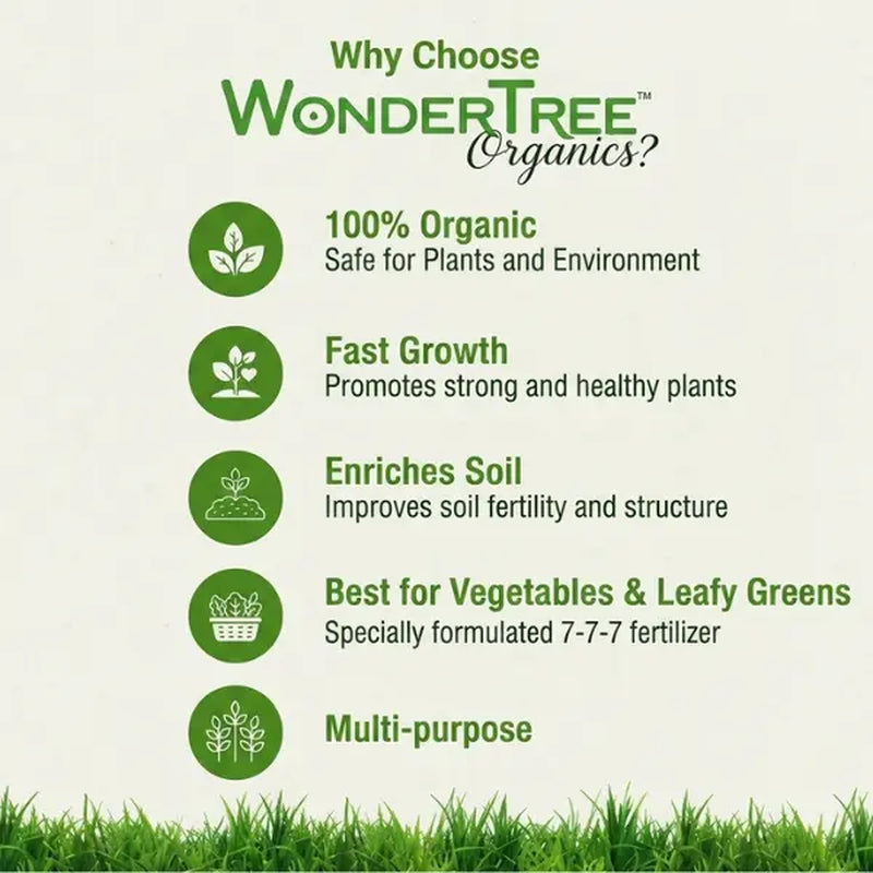 Wondertree Organics Vegetable & Leafy Green Fertilizer 7-7-7 (4 Lb) – Organic Plant Food, Balanced Nutrient Soil Enhancer, Granular Feed for Garden Vegetables, Herbs & Indoor Outdoor Plants