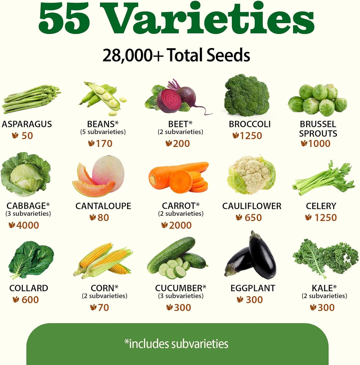 55 Variety Survival Seed Vault 28,000+ Heirloom Non-Gmo Vegetable Seeds for Planting, High Germination, Emergency Food Supply,Year-Round Garden Starter Kit,Gift for Gardeners (55 Varieties)