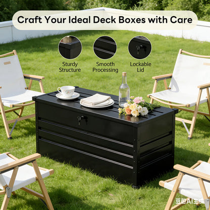Lockable Outdoor Storage Deck Box，Multi Use as Bench or Table & Snap Together Assembly ,Weather Resistant Box for Patio and Pool Area