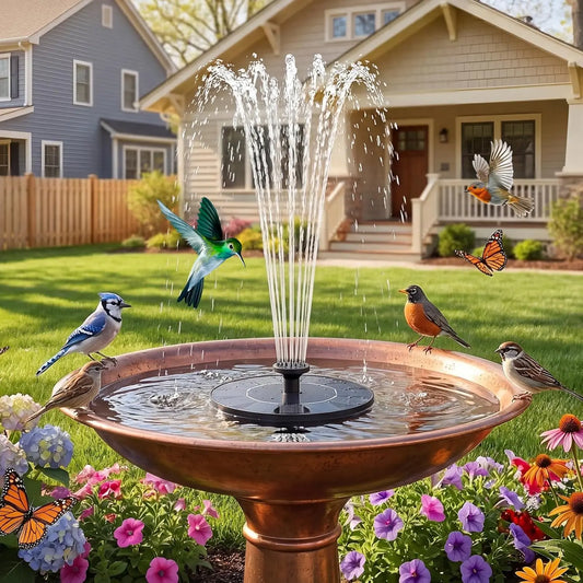 JNOEC Solar Fountain, Solar Bird Bath Fountains Pump with 6 Nozzles, 2026 Upgraded Free Standing Floating Solar Powered Water Fountain Pump for Bird Bath, Garden, Pond, Pool and Outdoor