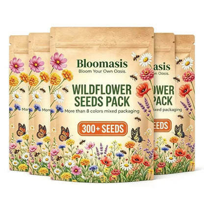 Bloomasis Premium Wildflower Seed Mix - 300+ Easy-To-Grow Outdoor Ornamental Modern Flowers Seeds - Attracts Pollinators - Low Maintenance Grow Flowers for Home Backyard, Balcony Planters, Instant Meadow