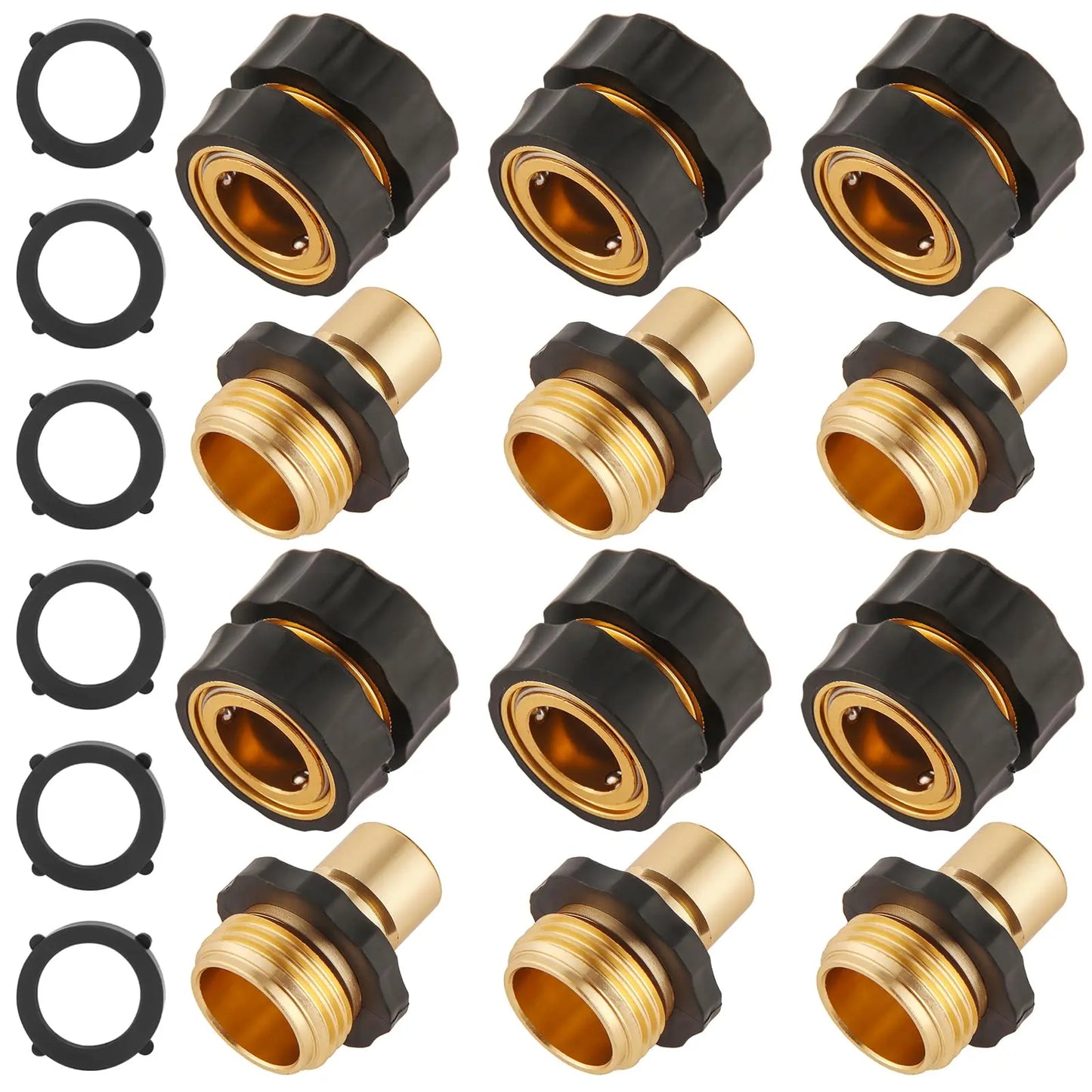 3/4" Garden Hose Quick Connectors (6 Pack) - Leak-Proof Male-Female Adapters, No-Tool Instant Connect Garden Accessories for Backyard, Outdoor Use & Car Wash, Outdoor Garden Accessories