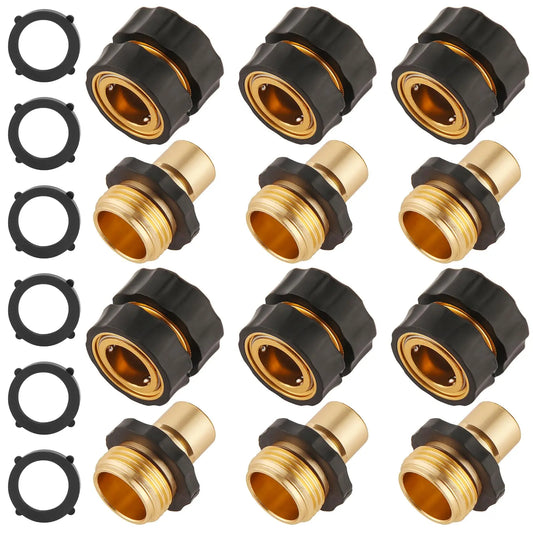 3/4" Garden Hose Quick Connectors (6 Pack) - Leak-Proof Male-Female Adapters, No-Tool Instant Connect Garden Accessories for Backyard, Outdoor Use & Car Wash, Outdoor Garden Accessories