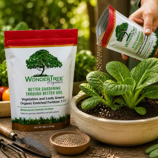 Wondertree Organics Vegetable & Leafy Green Fertilizer 7-7-7 (4 Lb) – Organic Plant Food, Balanced Nutrient Soil Enhancer, Granular Feed for Garden Vegetables, Herbs & Indoor Outdoor Plants