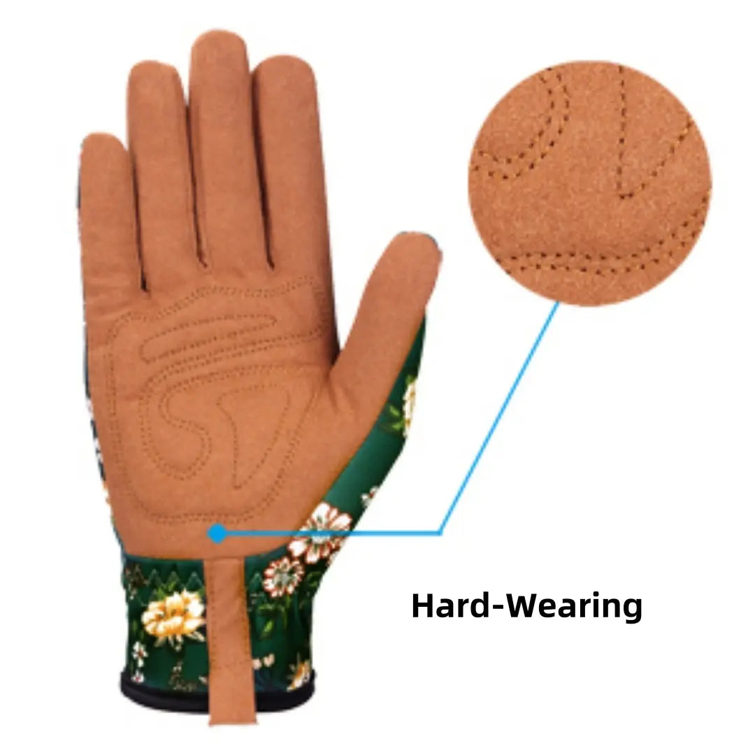 1 Pair Green Floral Gardening Gloves - Comfortable & Durable Gloves for Planting, Yard Care and More