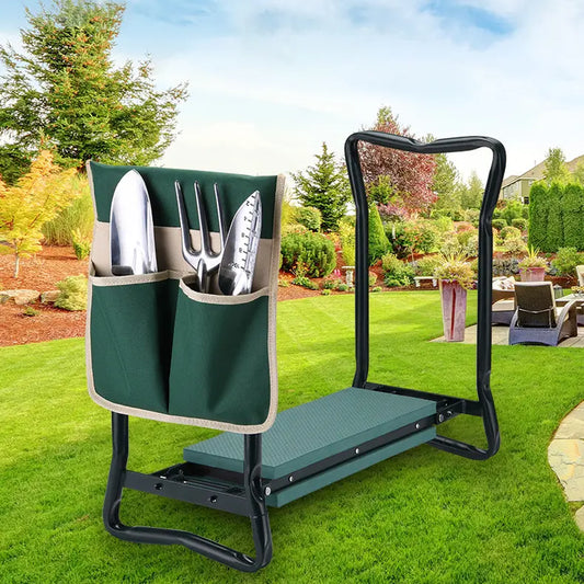 The Garden Helper, Garden Tools for Kneeling/Sitting with a Tool Kit, 2-In-1 Garden Kneeler Gifts for Your Family, Green Smart Gardening Summervibes