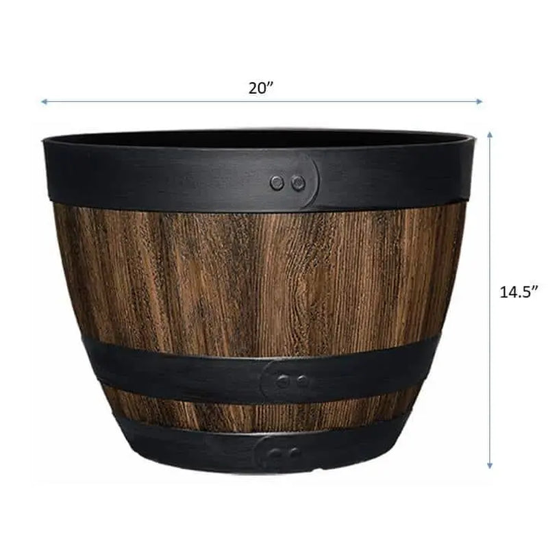 20 In. Reedley Large Kentucky Walnut Brown Resin Wine Barrel Planter (20 In. D X 14.5 In. H)