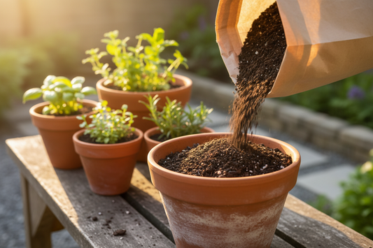 Organic potting soil pour shot